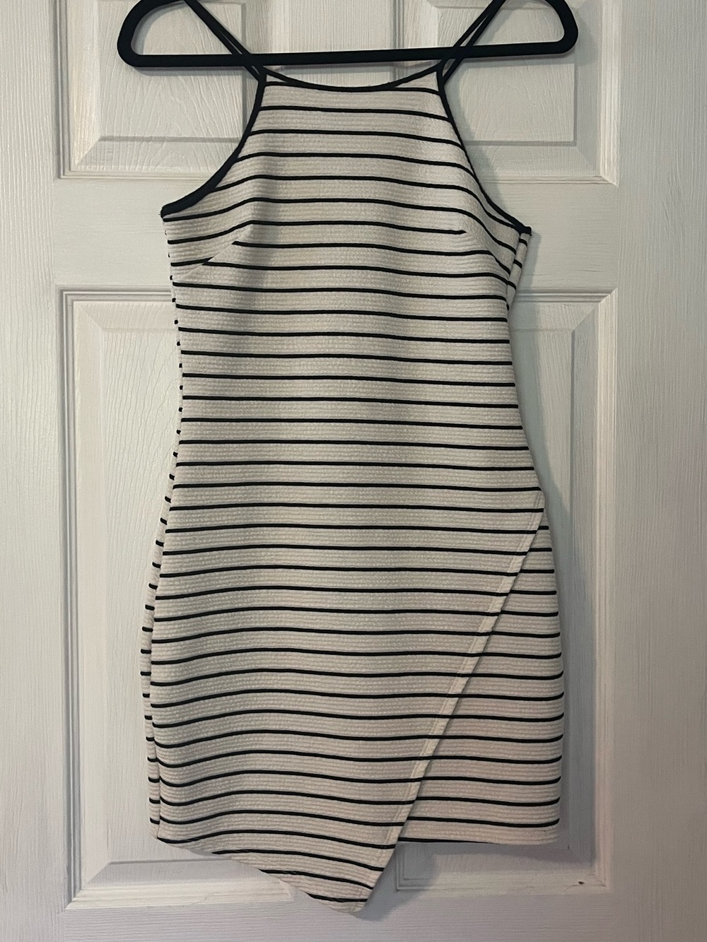 Black and White Horizontal Striped Halter Short Dress Faux Wrap Charlotte Russe